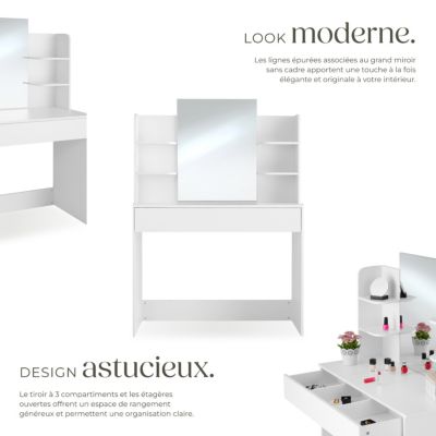 Coiffeuse CAMILLE avec miroir et rangements au look moderne