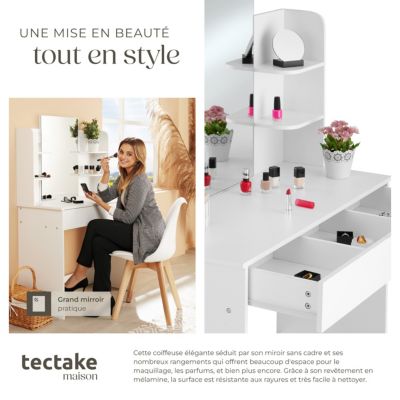 Coiffeuse CAMILLE avec miroir et rangements au look moderne