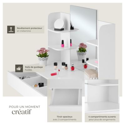 Coiffeuse CAMILLE avec miroir et rangements au look moderne
