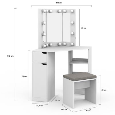 Coiffeuse blanche avec miroir d'angle