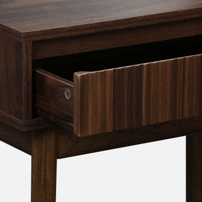 Coiffeuse décor bois LINEAR miroir arrondi 1 tiroir 60 cm. façade striée. Noyer