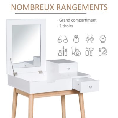 Coiffeuse design scandinave table de maquillage multi-rangements miroir ...
