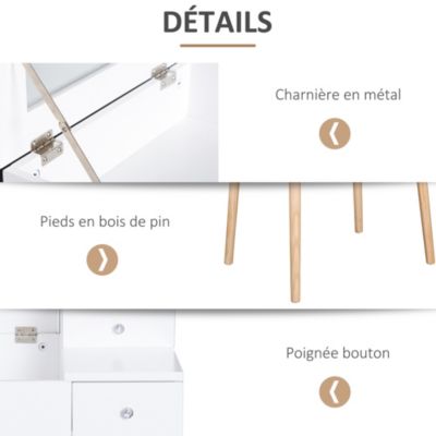 Coiffeuse design scandinave table de maquillage multi-rangements miroir ...