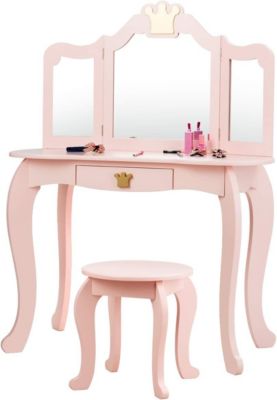 GOPLUS Coiffeuse Enfant Motif Licorne Avec Tabouret,Table De Maquillage