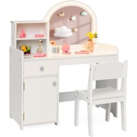 Coiffeuse Enfant avec Lumière LED Bicolores Table de Maquillage Fille avec Mirroir Acrylique Ensemble Coiffeuse Blanc