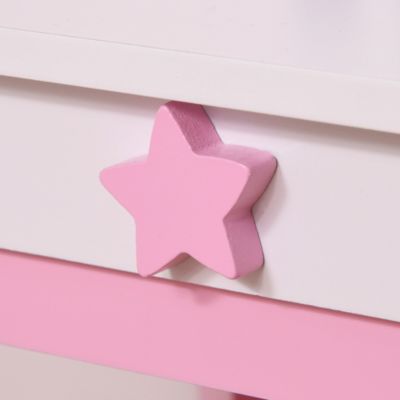 Coiffeuse enfant design licorne - tabouret inclus - dim. 49L x 34l x 90H cm - tiroir, miroir - MDF - rose blanc