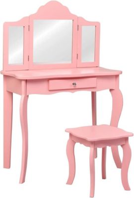 Coiffeuse Enfant Table de Maquillage avec Tabouret et Miroir Amovible à 3 Volets Pliables Bureau Coiffeuse Chambre dEnfant