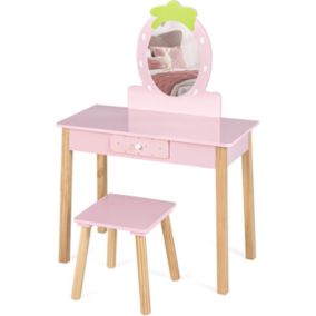 Coiffeuse Ensemble Coiffeuse et Chaise avec Miroir en Forme de Fraise Détachable Table de Maquillage avec Coins Arrondis