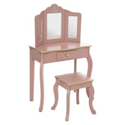 Coiffeuse et tabouret enfant (59.7x29.2x98.5 cm - Rose)