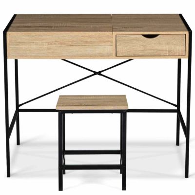 Coiffeuse LUIS miroir rabattable avec tabouret design industriel