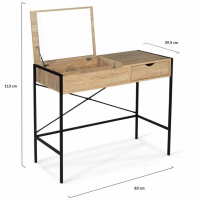 Coiffeuse LUIS miroir rabattable avec tabouret design industriel