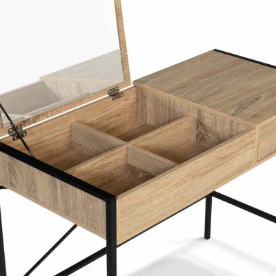 Coiffeuse LUIS miroir rabattable avec tabouret design industriel