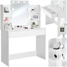 Coiffeuse LUISE avec miroir et tiroir à 4 étagères avec miroir style hollywoodien