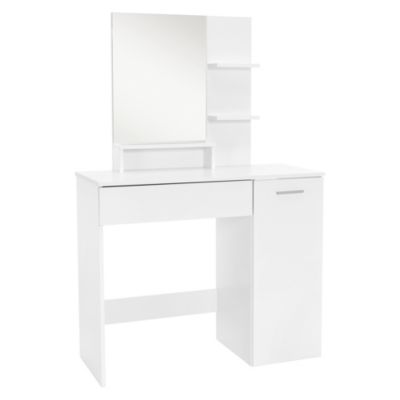 Coiffeuse moderne avec miroir + tabouret de maquillage en MDF blanc 90x38x138 cm