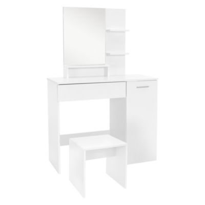 Coiffeuse moderne avec miroir + tabouret de maquillage en MDF blanc 90x38x138 cm