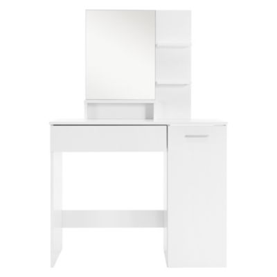 Coiffeuse moderne avec miroir + tabouret de maquillage en MDF blanc 90x38x138 cm