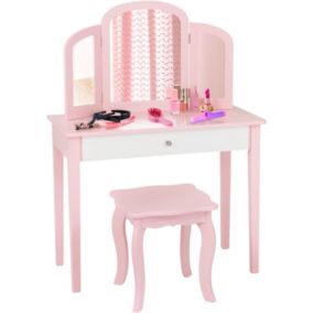 Coiffeuse pour Enfant avec Miroir Pliant Inclus de Table de Maquillage et Tabouret 1 Grand Tiroir Accessoire de Maquillage