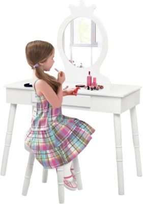 Filles | Table de Toilette pour Enfants | Coiffeuse-Bureau et Tabouret | Bois Massif Blanc – www.littlehelper.co.uk