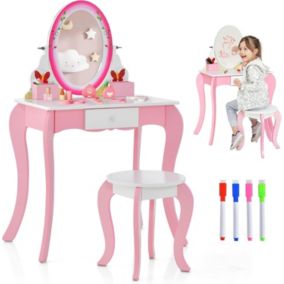 Coiffeuse pour Enfants avec Tiroir Ensemble de Coiffeuse et Tabouret avec Miroir Détachable 3 Ans Papillon