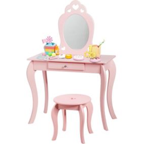 Coiffeuse Style Princesse Europeenne Table de Maquillage pour Enfant avec Tabouret Miroir et Tiroir