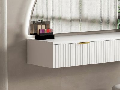 Coiffeuse suspendue avec miroir et LEDs - 2 tiroirs - Blanc - FRALYN