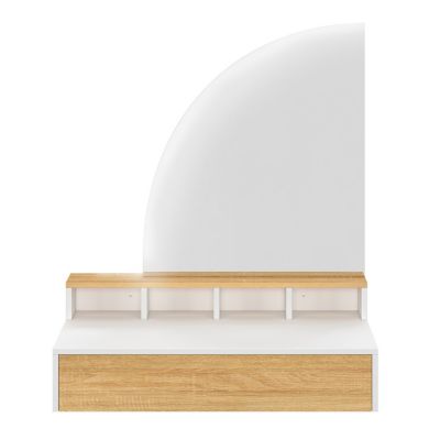 Coiffeuse suspendue ZELIA miroir LED avec 4 niches, 1 tiroir bois et blanc