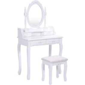 Coiffeuse Table de Maquillage 1 Miroir et 1 Tabouret et 2 Tiroirs Miroir Pivotant Design Moderne