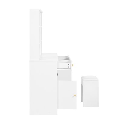 Coiffeuse - Table de Maquillage avec Éclairage LED, Miroir et Housse, 3 Tiroirs, 2 Portes, Spanplatte - 110x40x151 cm, Blanc