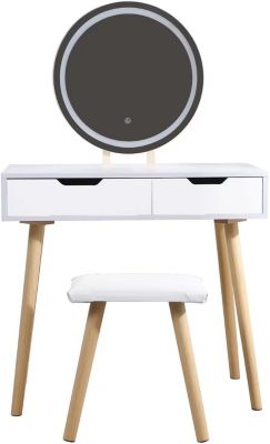 Coiffeuse table de maquillage avec miroir LED et tabouret coloris blanc H129 x L80 x P40 cm
