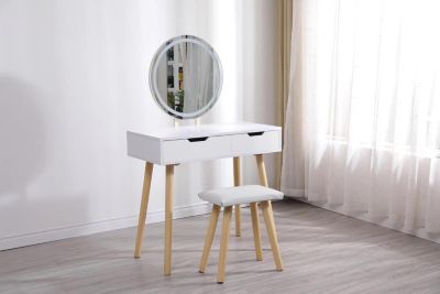 Coiffeuse table de maquillage avec miroir LED et tabouret coloris blanc H129 x L80 x P40 cm