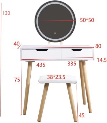 Coiffeuse table de maquillage avec miroir LED et tabouret coloris blanc H129 x L80 x P40 cm