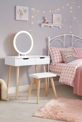 Coiffeuse table de maquillage avec miroir LED et tabouret coloris blanc H129 x L80 x P40 cm