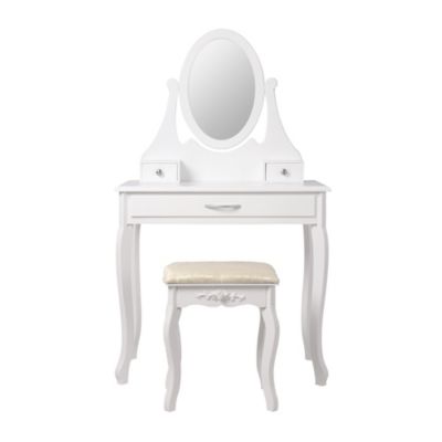 Coiffeuse Blanche Avec Miroir Et LED - 80x40x140 Cm - 2 Tiroirs Et 3 Compartiments - Bois MDF Pour Chambre Ou Salle De Bain