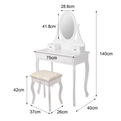 Coiffeuse table de maquillage commode avec miroir tiroirs et tabouret blanc MDF