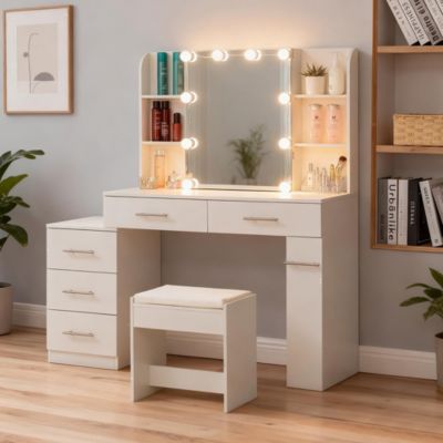 Coiffeuse Table de maquillage Table de toilette avec miroir Tiroir Éclairage LED