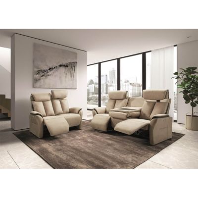 COIMBRA - Canapé Relax Electrique 2 Places New Nobuck Beige et Gris Foncé