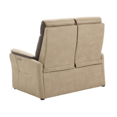 COIMBRA - Canapé Relax Electrique 2 Places New Nobuck Beige et Gris Foncé