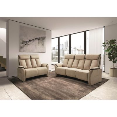 COIMBRA - Canapé Relax Electrique 2 Places New Nobuck Beige et Gris Foncé