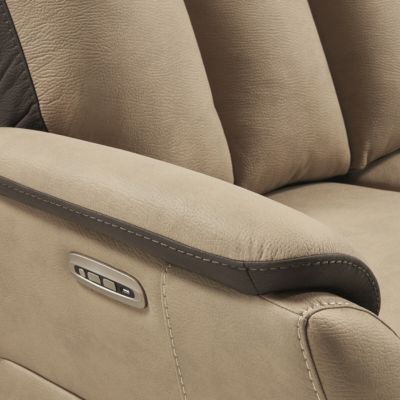COIMBRA - Canapé Relax Electrique 2 Places New Nobuck Beige et Gris Foncé