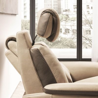 COIMBRA - Canapé Relax Electrique 2 Places New Nobuck Beige et Gris Foncé