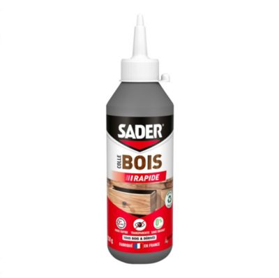 Colle à bois à prise rapide Sader transparente après séchage biberon de 250 g