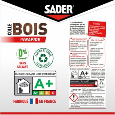 Colle à bois à prise rapide Sader transparente après séchage tube de 125 ml