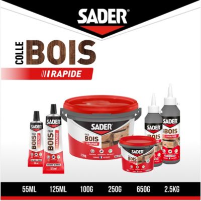 Colle à bois à prise rapide Sader transparente après séchage tube de 125 ml