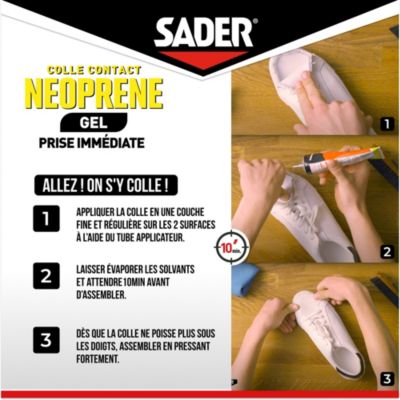Colle contact néoprène en gel Sader tous matériaux tube de 125 ml