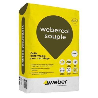 Colle déformable pour carrelage WEBERCOL SOUPLE - sac 25 kg - blanc - WEBER