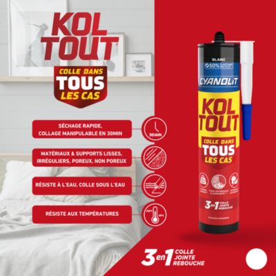 Colle de fixation Cyanolit Koultout 33301149 couleur blanc résistance 350 kg / 10 cm² séchage en 30 minutes