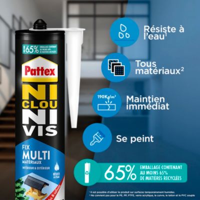 Colle de fixation Pattex Ni clou ni vis tous matériaux 450g