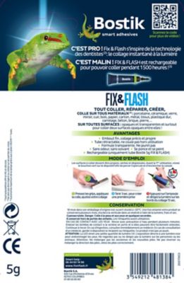 Colle de Réparation Bostik Fix & Flash (Colle Forte Photoactive) Applicateur et Tube 5g