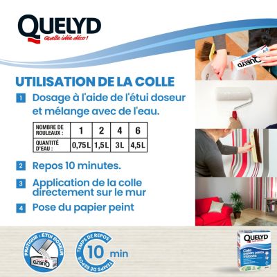 Colle en poudre - adaptée pour tout papiers peints intissés - surface de couverture 32 m² - Quelyd 30621359