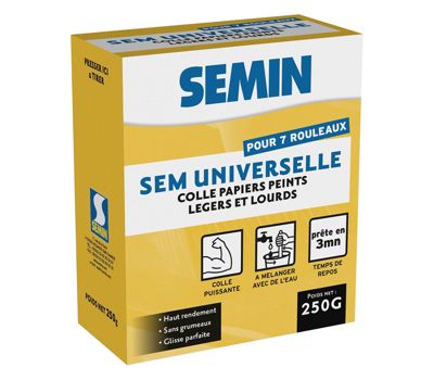Colle en Poudre pour Papiers Peints Légers et Lourds Semin, Boite 250 g
